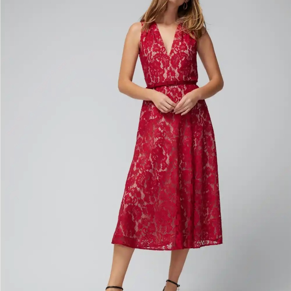 WHBM red lace midi dress